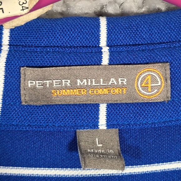 Peter Millar Men Summer Comfort Striped Polo Shirt Size Large Golf Casual Travel - Picture 5 of 11